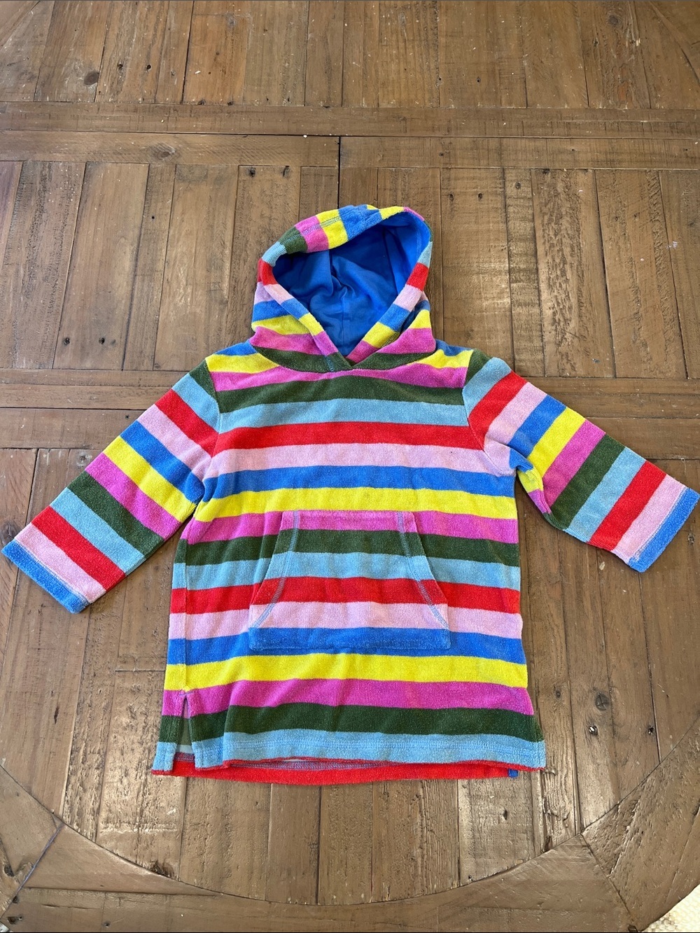 Mini Boden rainbow stripe Terrycloth toweling hoodie swim cover 3-4 years